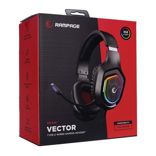 RAMPAGE RM-K90 VECTOR SİYAH TYPE-C OYUNCU KULAKLIK