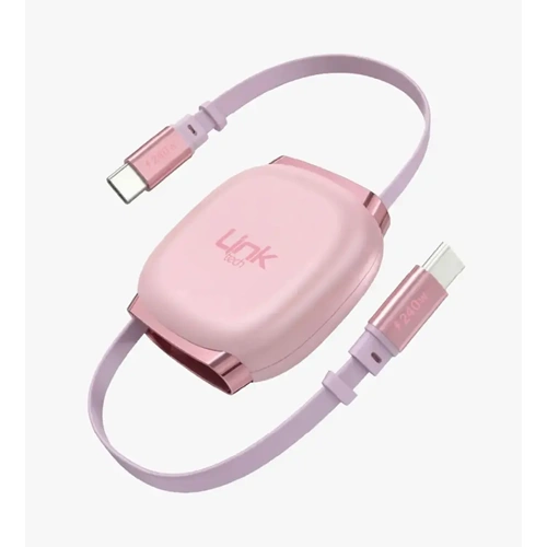 LİNKTECH KN01 240W PEMBE MAKARALI TYPE-C TO TYPE-C KABLO