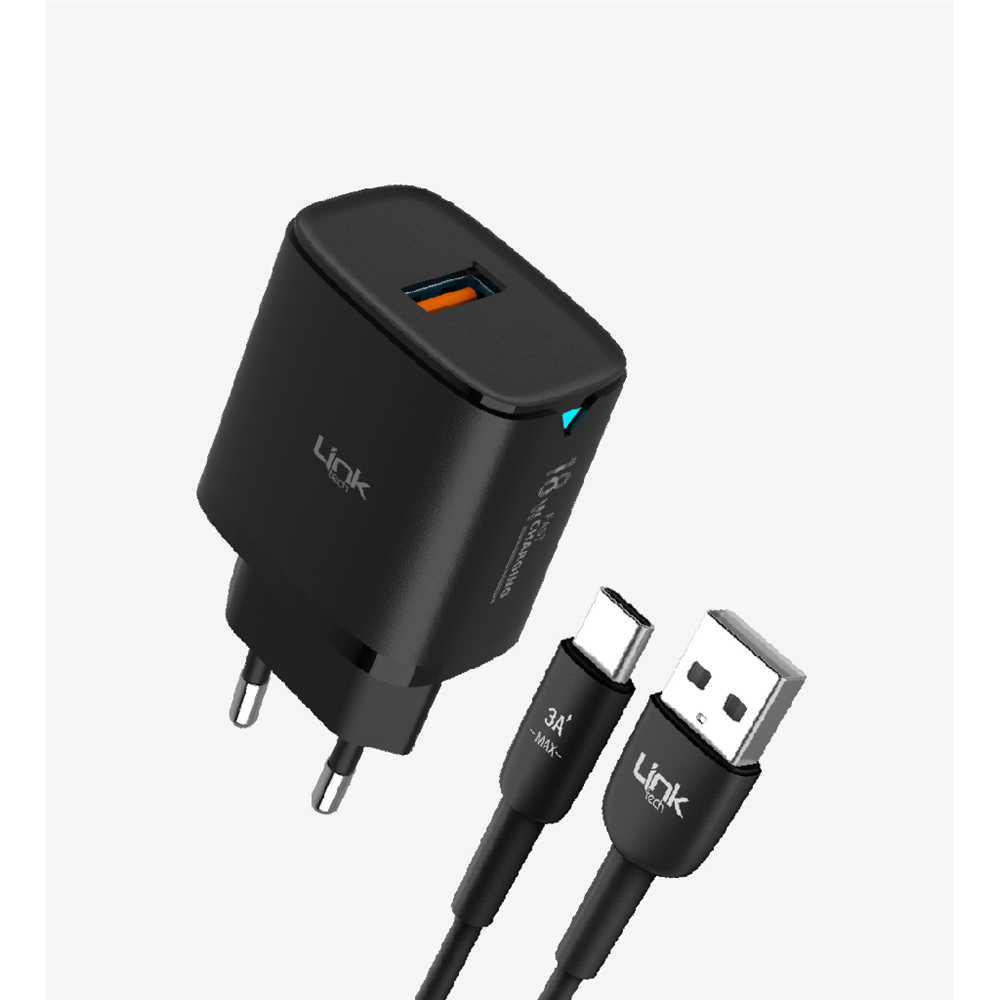 LİNKTECH C303 18W SİYAH TYPE-C SET