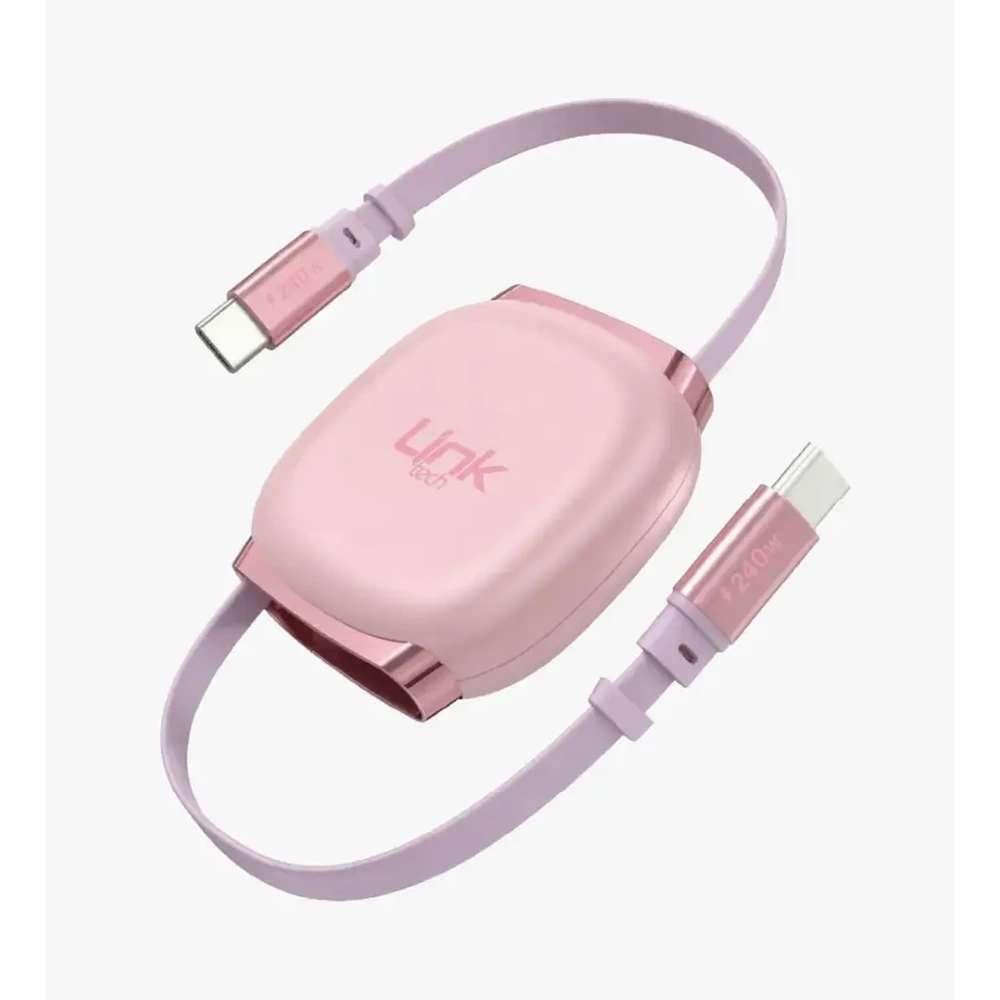 LİNKTECH KN01 240W PEMBE MAKARALI TYPE-C TO TYPE-C KABLO